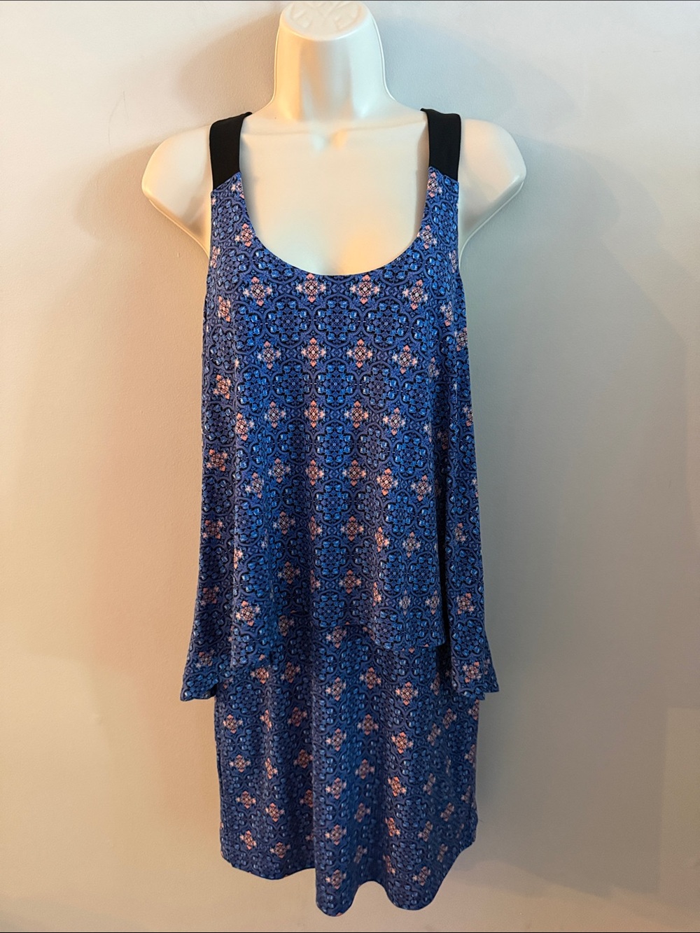 BCBGeneration Blue Printed Mini Dress with Black Straps